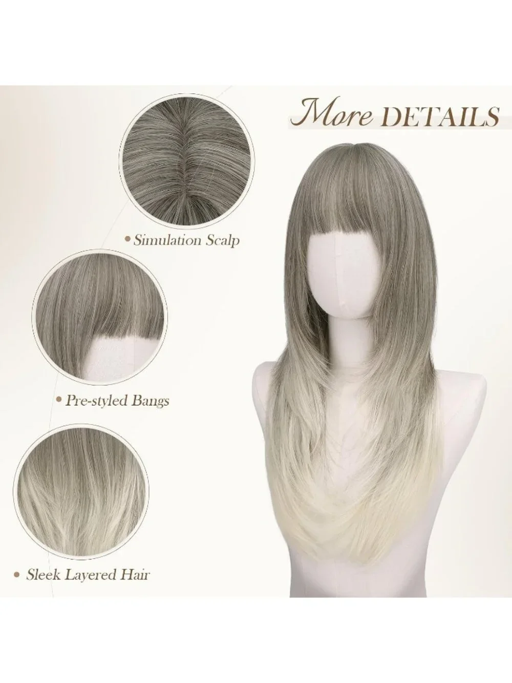 Women's Ash Blonde 24 Inch Natural Synthetic Long Straight Sleek Layered Wigs